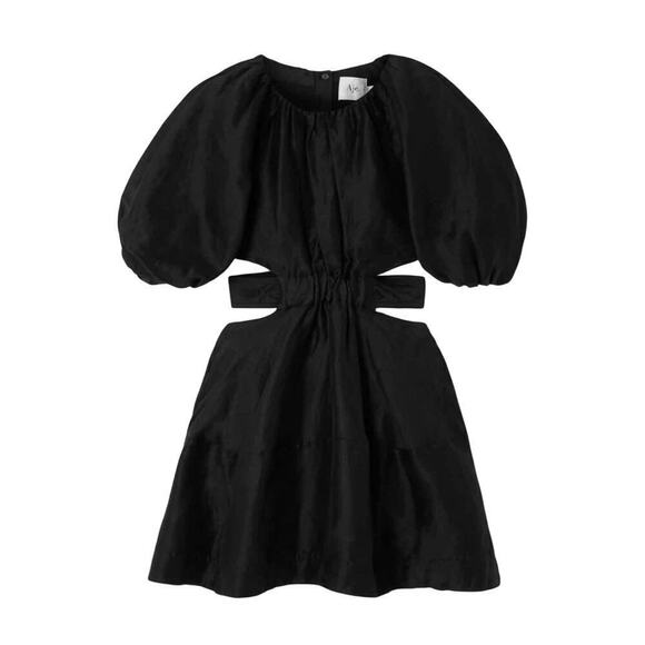 AJE Black Onyx Mimosa Cutout Mini Linen Blend Dress Size AU 6  US 2 XS - Picture 1 of 14
